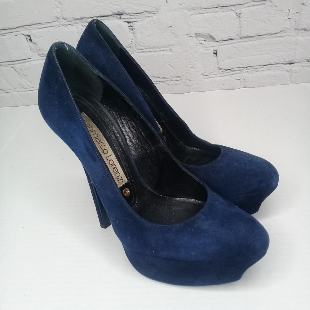Gianmarco Lorenzi Royal Blue Suede Platform Stiletto Heel Italian Made Sz 7.5
